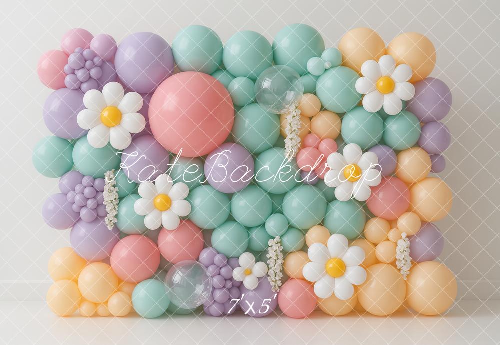 Kate Geburtstag Blumen Luftballons Pastell Hintergrund Entworfen von Ashley Paul - Kate Backdrop.de