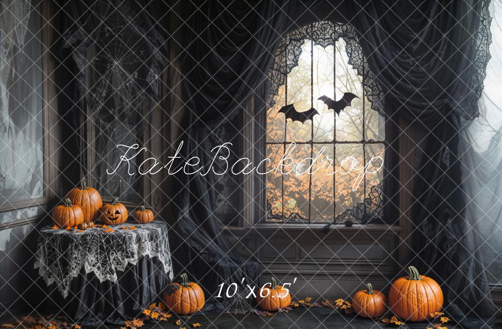 Kate Halloween Kürbisse Fenster Vintage Fleece Hintergrund Entworfen von Emetselch - Kate Backdrop.de