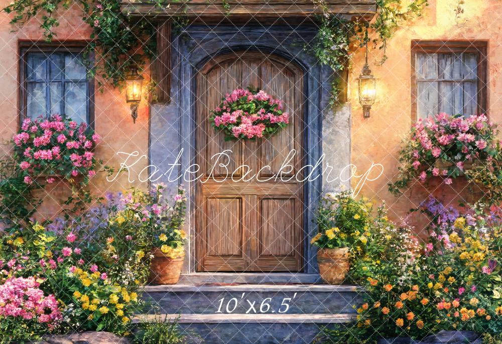 Kate Garten Hausfassade Blumentreppe Romantisch Fleece Hintergrund Entworfen von Emetselch