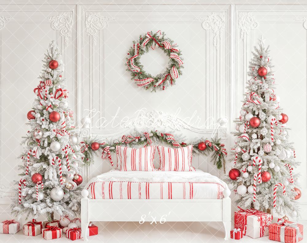 Kate Weihnachten Schlafzimmer Weihnachtsbaum Weiß Rot Fleece Hintergrund Entworfen von Emetselch - Kate Backdrop.de