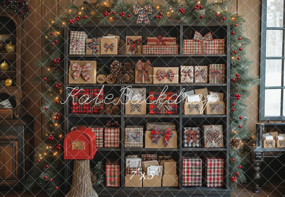 Kate Weihnachten Geschenkregal Tannenzweige Rustikal Hintergrund Entworfen von Mini MakeBelieve - Kate Backdrop.de
