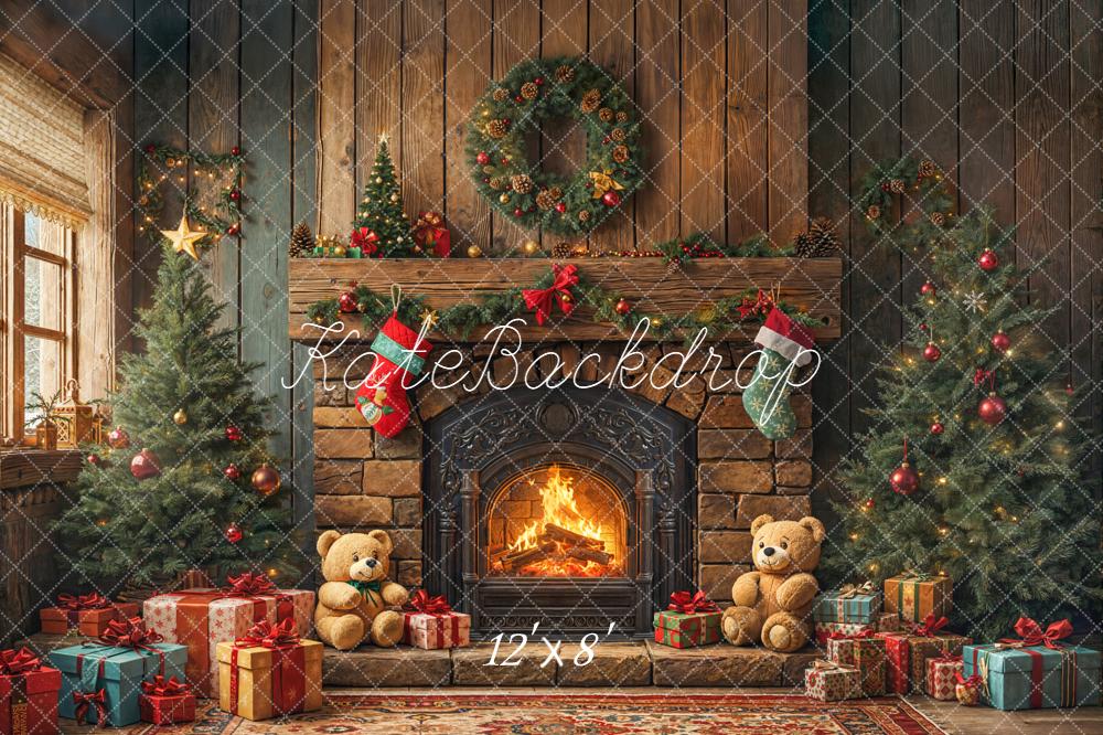 Kate Weihnachten Kamin Geschenke Braun Hintergrund Entworfen von Emetselch - Kate Backdrop.de