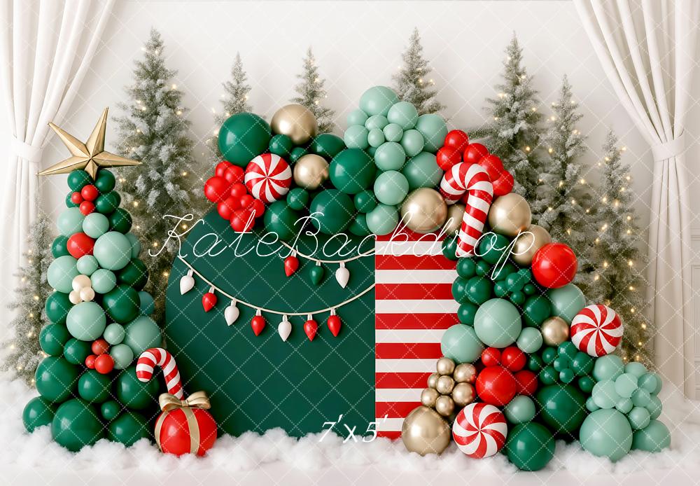 Kate Weihnachten Ballons Zuckerstange Grün Rot Hintergrund Entworfen von Mini MakeBelieve - Kate Backdrop.de