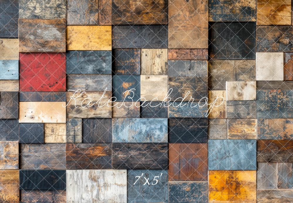 Kate Holz Patchwork Bunt Vintage Hintergrund Entworfen von Mini MakeBelieve - Kate Backdrop.de