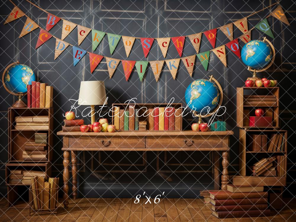 50%OFF-Kate Zurück zur Schule Globus Bücher Schwarze Retro Wand Hintergrund - Kate Backdrop.de
