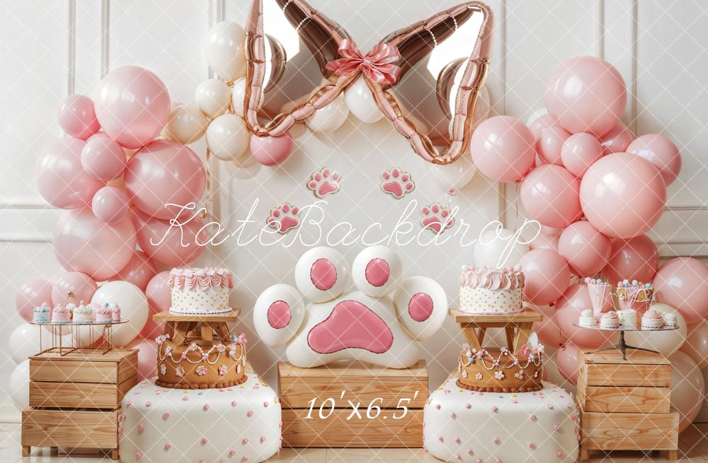 Kate Geburtstag Katzenpfote Schleife Rosa Fleece Hintergrund Entworfen von Emetselch - Kate Backdrop.de