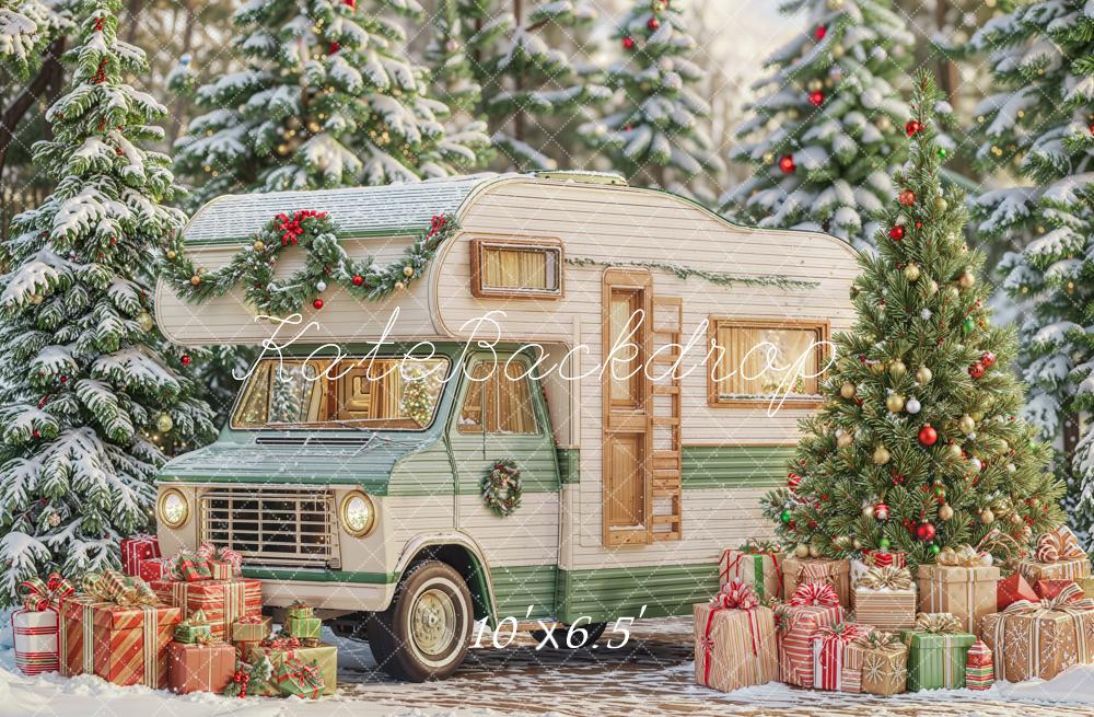 Kate Weihnachten Wohnmobil Tannenbaum Schnee Fleece Hintergrund Entworfen von Emetselch - Kate Backdrop.de