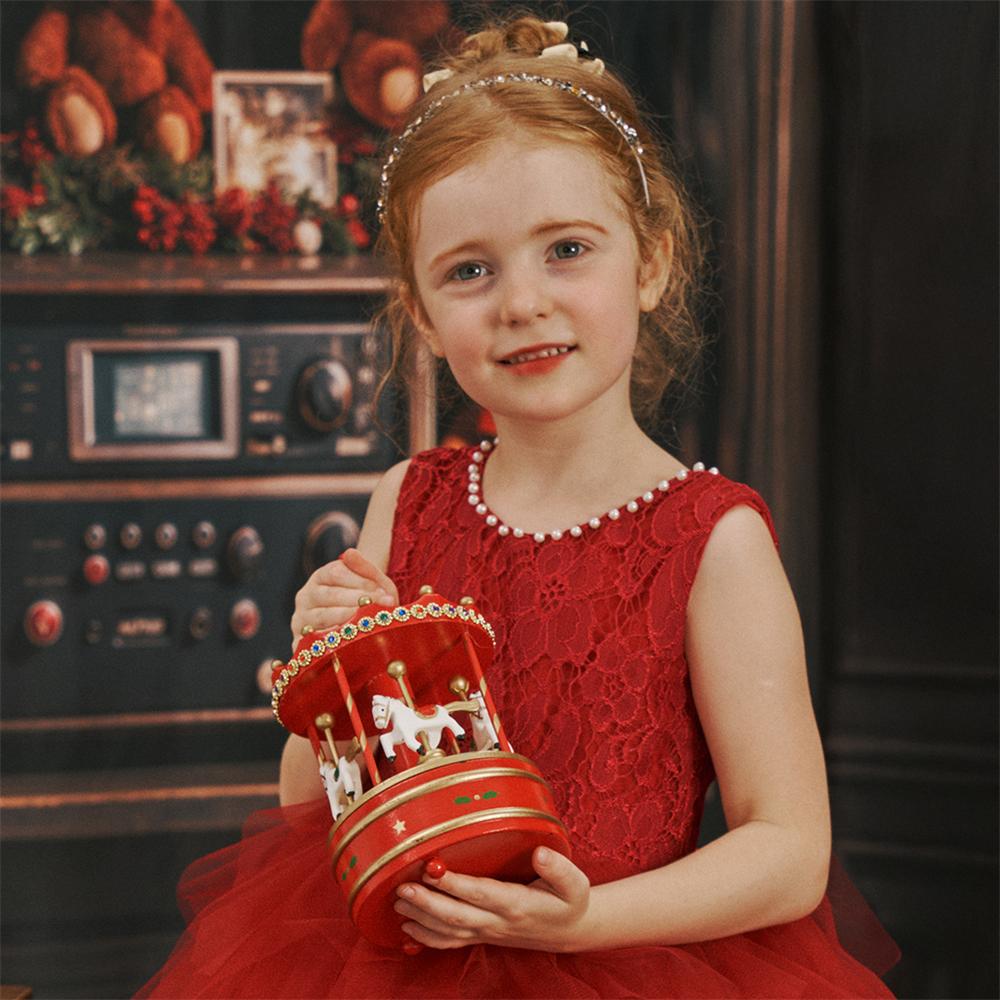 Kate Rotes Perlenkragen-Puffkleid für Kinder - Kate Backdrop.de