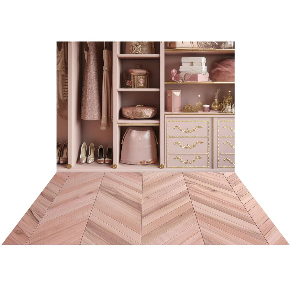Kate Mode Puppe Prinzessin Kleiderschrank Hintergrund+Beige Holz Gummi Bodenmatte