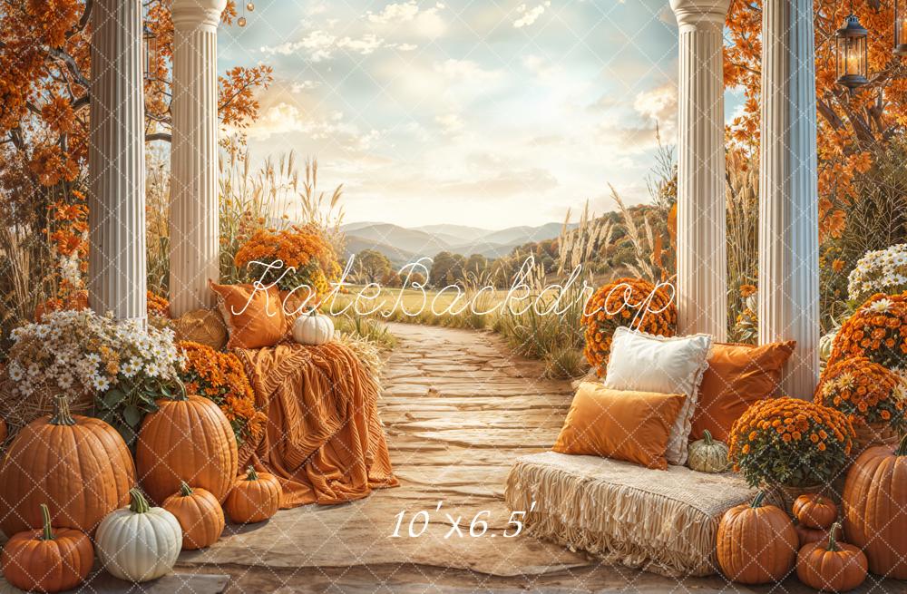 Kate Herbst Kürbis Säulen Orange Hintergrund Entworfen von Emetselch - Kate Backdrop.de