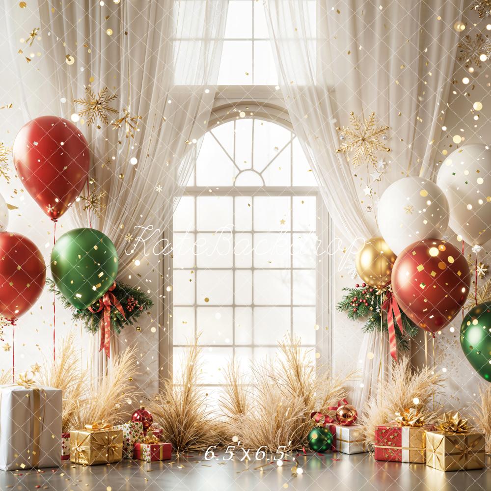 Kate Weihnachten Ballons Fenster Gold Hintergrund Entworfen von Emetselch - Kate Backdrop.de
