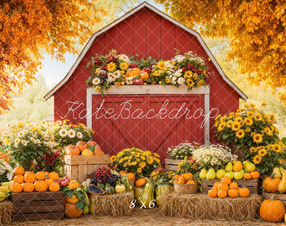 Kate Herbst Scheune Kürbisse Blumen Fleece Hintergrund Entworfen von Emetselch - Kate Backdrop.de