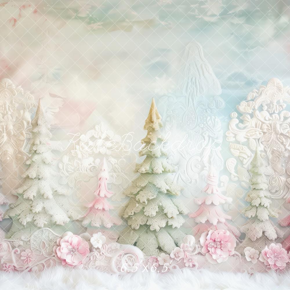 Kate Weihnachten Pastellbäume Blumen Vintage Hintergrund Entworfen von Patty Roberts