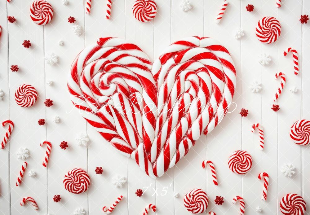 Kate Weihnachten Zuckerstangen Herz Rot Weiß Hintergrund Entworfen von Patty Roberts - Kate Backdrop.de