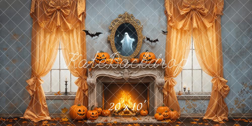Kate Halloween Kamin Kürbisse Orange Hintergrund Entworfen von Emetselch - Kate Backdrop.de