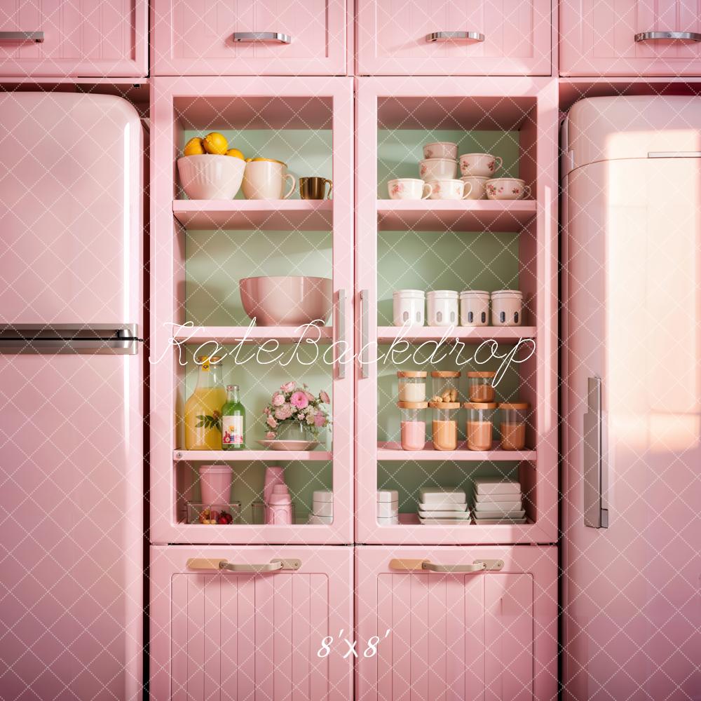 Kate Küche Rosa Kühlschrank Geschirr Hintergrund Entworfen von Emetselch - Kate Backdrop.de