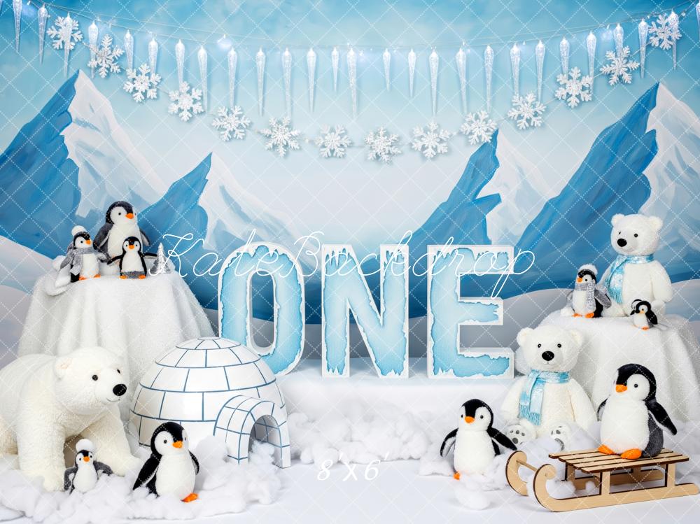Kate Geburtstag Winter Pinguine Blau Hintergrund Entworfen von Patty Roberts