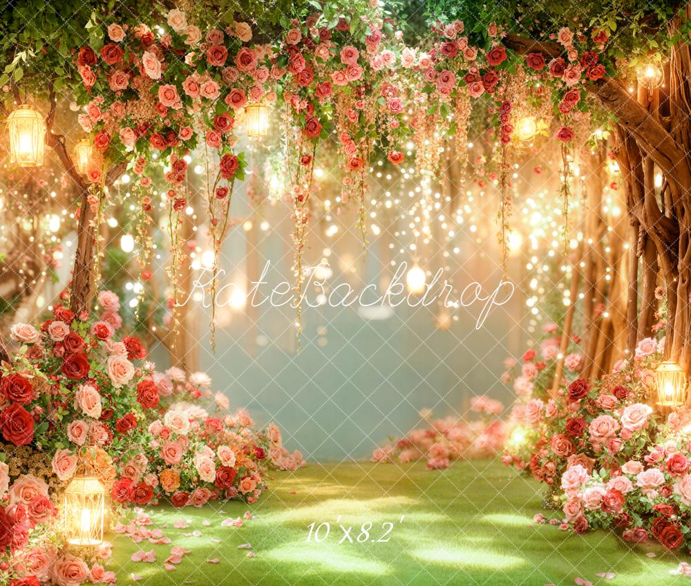 Kate Hochzeit Blumen Lichter Garten Fleece Hintergrund Entworfen von Emetselch