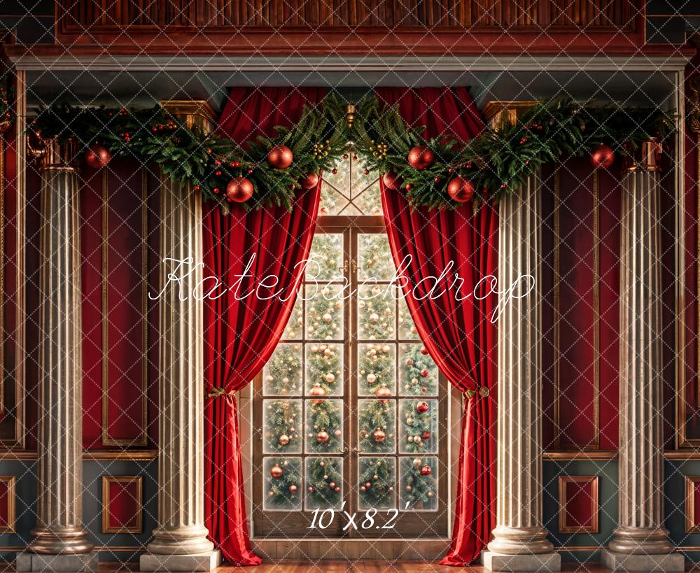 Kate Weihnachten Fenster Vorhang Rot Hintergrund Entworfen von Chain