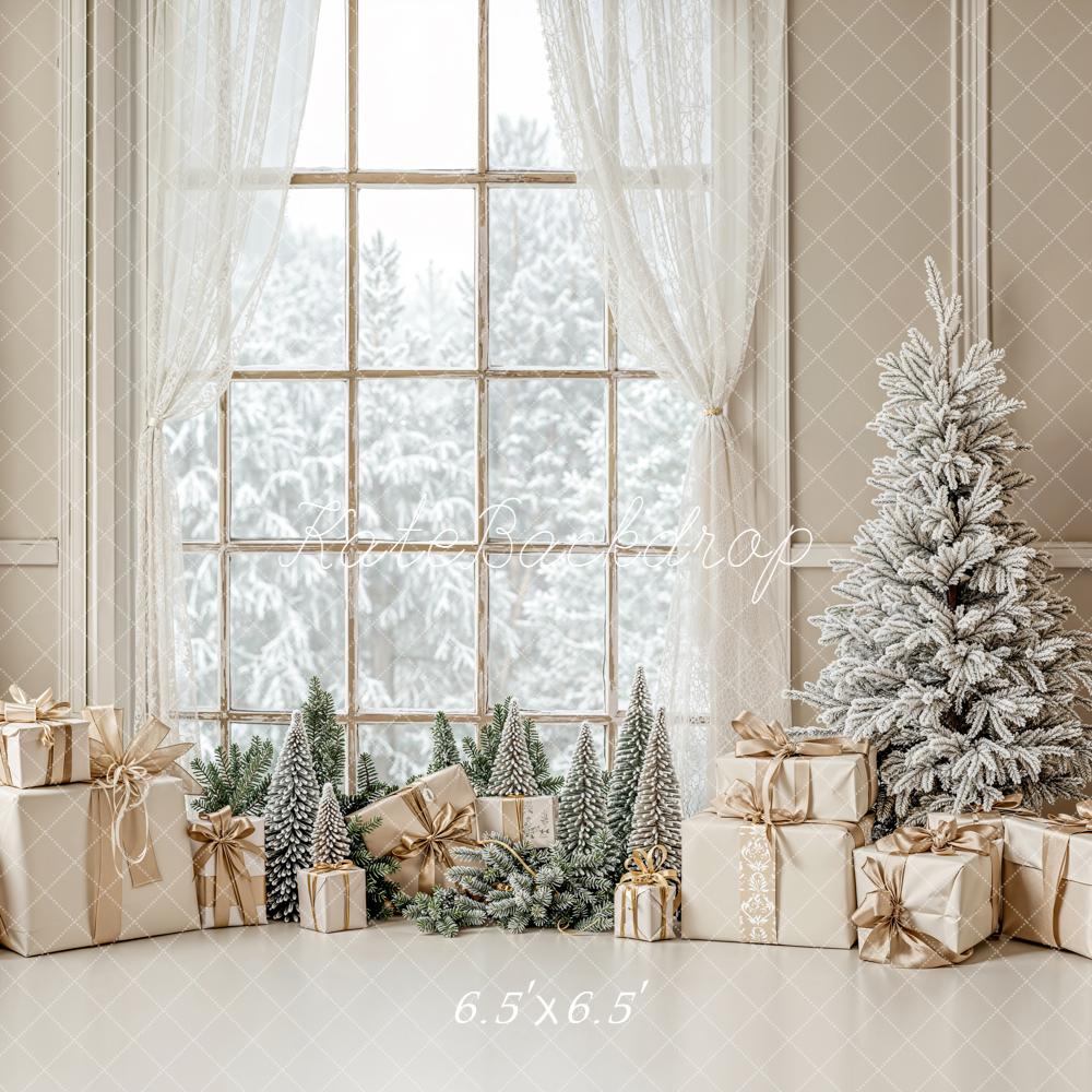 Kate Weihnachten Geschenke Fenster Beige Hintergrund Entworfen von Emetselch - Kate Backdrop.de