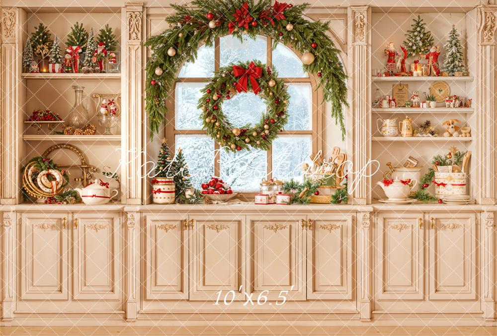 Kate Weihnachten Küche Kranz Klassisch Fleece Hintergrund Entworfen von Emetselch - Kate Backdrop.de