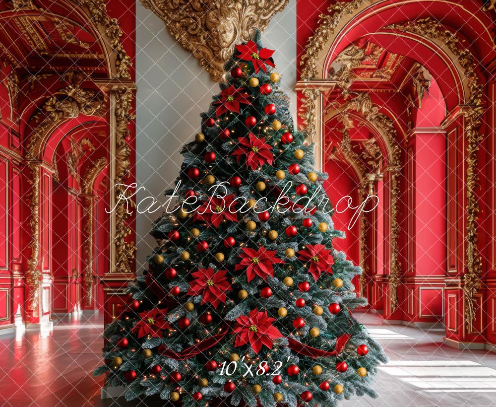 Kate Weihnachten Weihnachtsbaum Palast Rot Hintergrund Entworfen von Mini MakeBelieve - Kate Backdrop.de