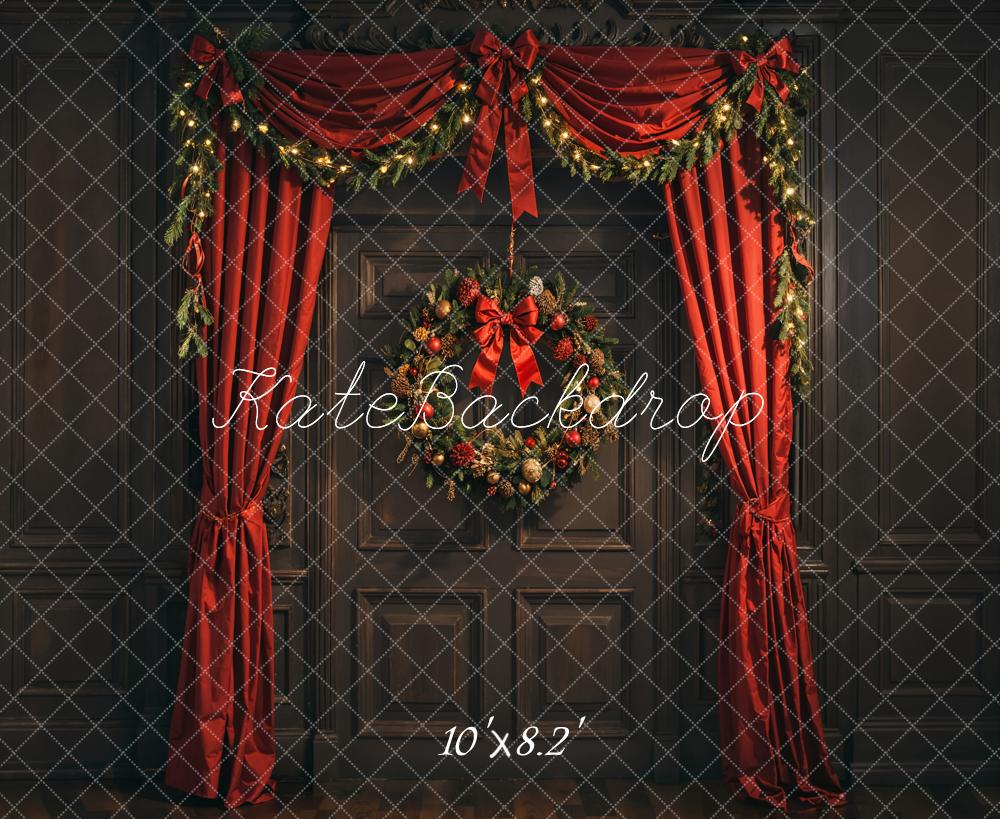 Kate Weihnachten Tür Rote Vorhänge Klassisch Hintergrund Entworfen von Emetselch - Kate Backdrop.de