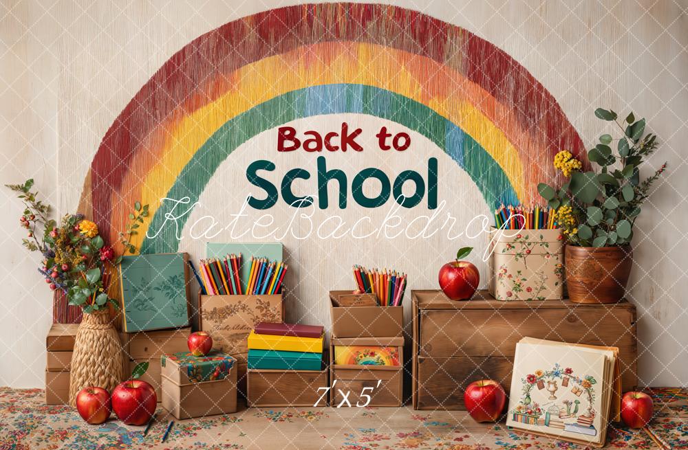 Kate Zurück Zur Schule Regenbogen Holz Vintage Hintergrund Entworfen von Emetselch