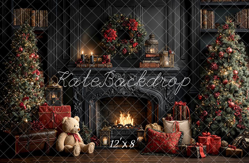 Kate Weihnachten Kamin Tannenbaum Dunkel Fleece Hintergrund Entworfen von Emetselch - Kate Backdrop.de
