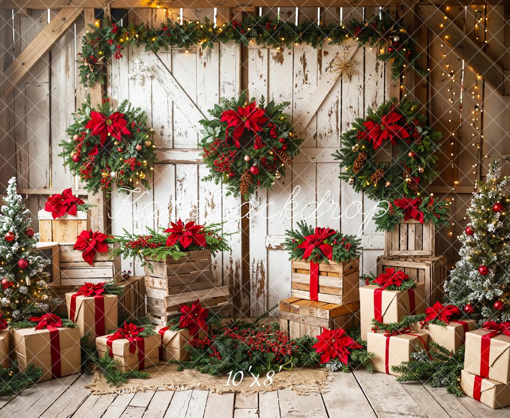 Kate Weihnachten Kränze Geschenke Rustikal Fleece Hintergrund Entworfen von Emetselch - Kate Backdrop.de