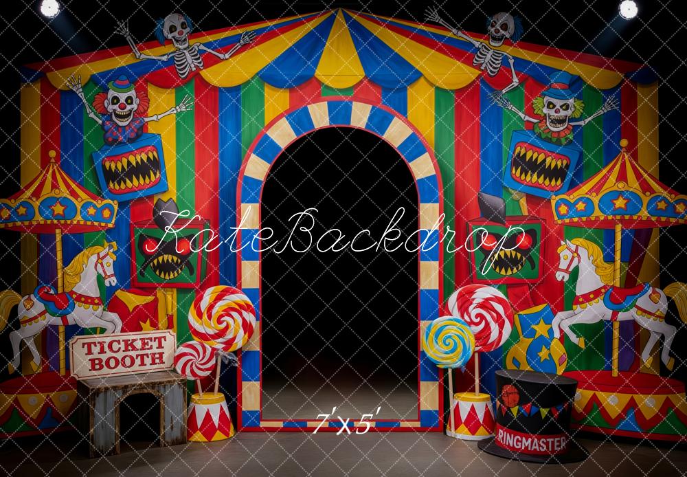 Kate Halloween Zirkus Karussell Bunt Hintergrund Entworfen von Patty Roberts - Kate Backdrop.de
