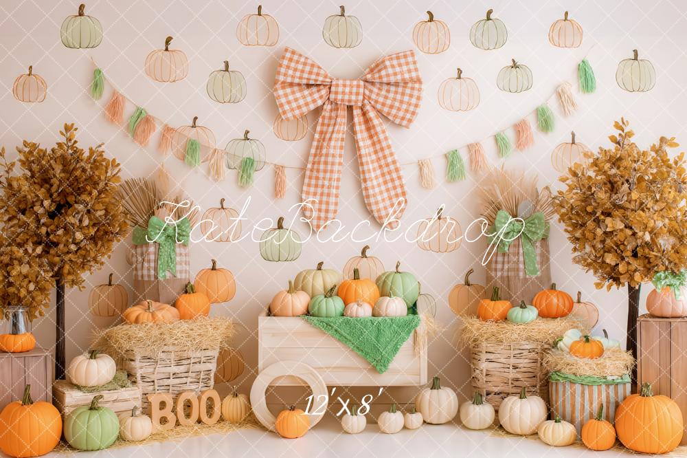 Kate Herbst Kürbisse Schleife Boho Hintergrund Entworfen von Patty Roberts - Kate Backdrop.de