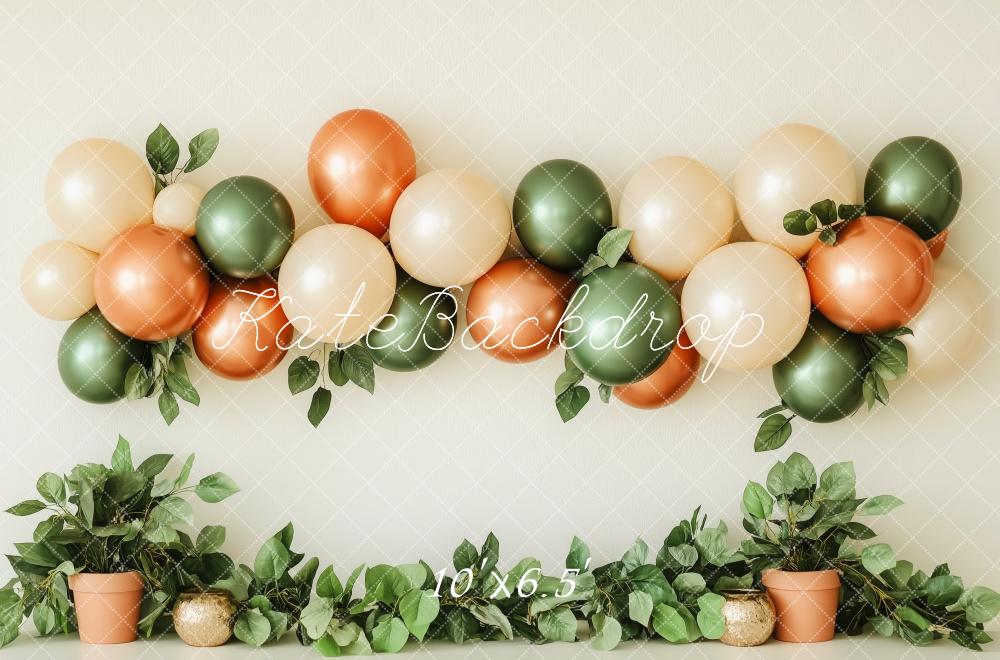 Kate Geburtstag Luftballons Blattdeko Neutral Hintergrund Entworfen von Patty Roberts - Kate Backdrop.de