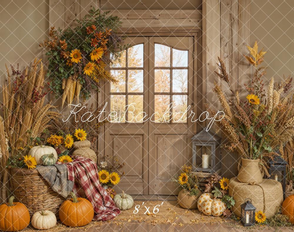 Kate Herbst Kürbisse Sonnenblumen Rustikal Fleece Hintergrund Entworfen von Emetselch - Kate Backdrop.de