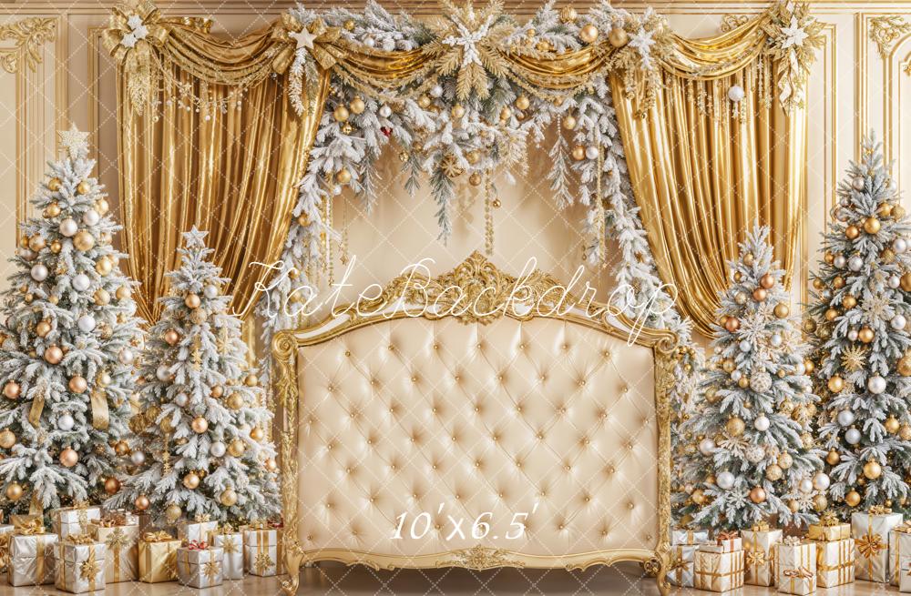 Kate Weihnachten Gold Vorhang Tannenbaum Hintergrund Entworfen von Emetselch - Kate Backdrop.de