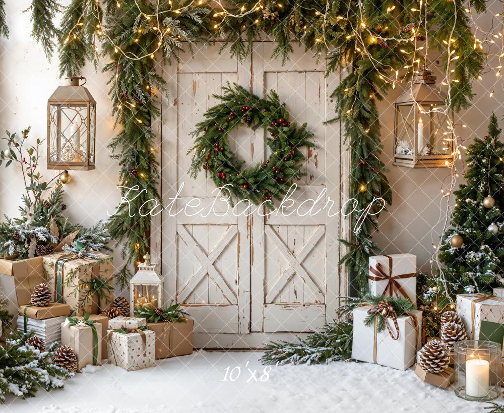 Kate Weihnachten Tür Girlande Geschenke Fleece Hintergrund Entworfen von Emetselch - Kate Backdrop.de