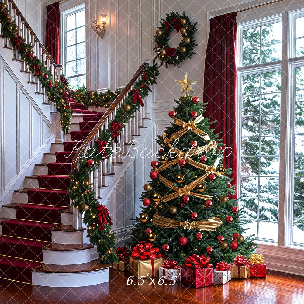 Kate Weihnachten Baum Geschenke Rot Hintergrund Entworfen von Mini MakeBelieve - Kate Backdrop.de