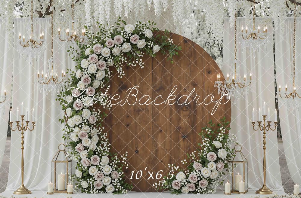 Kate Hochzeit Runde Holzscheibe Blumen Elegant Hintergrund Entworfen von Mini MakeBelieve