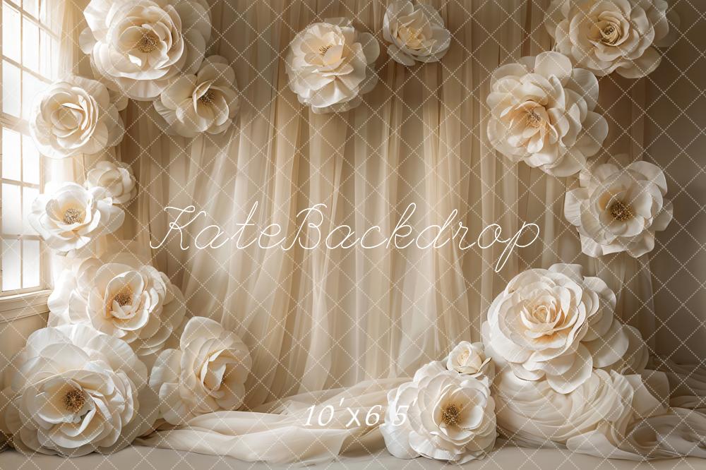 Kate Hochzeit Große Blumen Cream Hintergrund Entworfen von Emetselch - Kate Backdrop.de