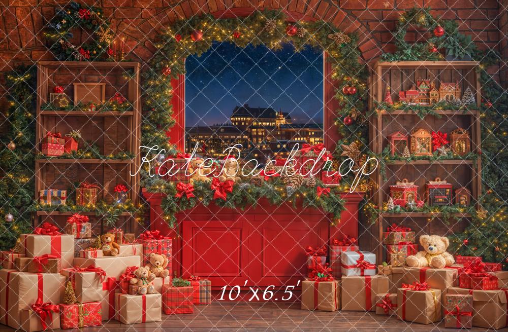 Kate Weihnachten Geschenke Fenster Stadtdeko Hintergrund Entworfen von Emetselch - Kate Backdrop.de