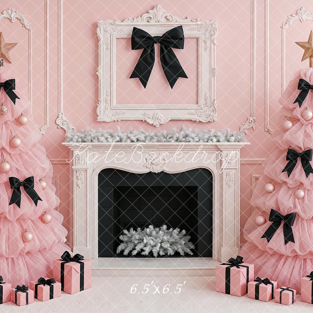 Kate Weihnachten Rosa Weihnachtsbäume Kamin Hintergrund Entworfen von Ashley Paul - Kate Backdrop.de