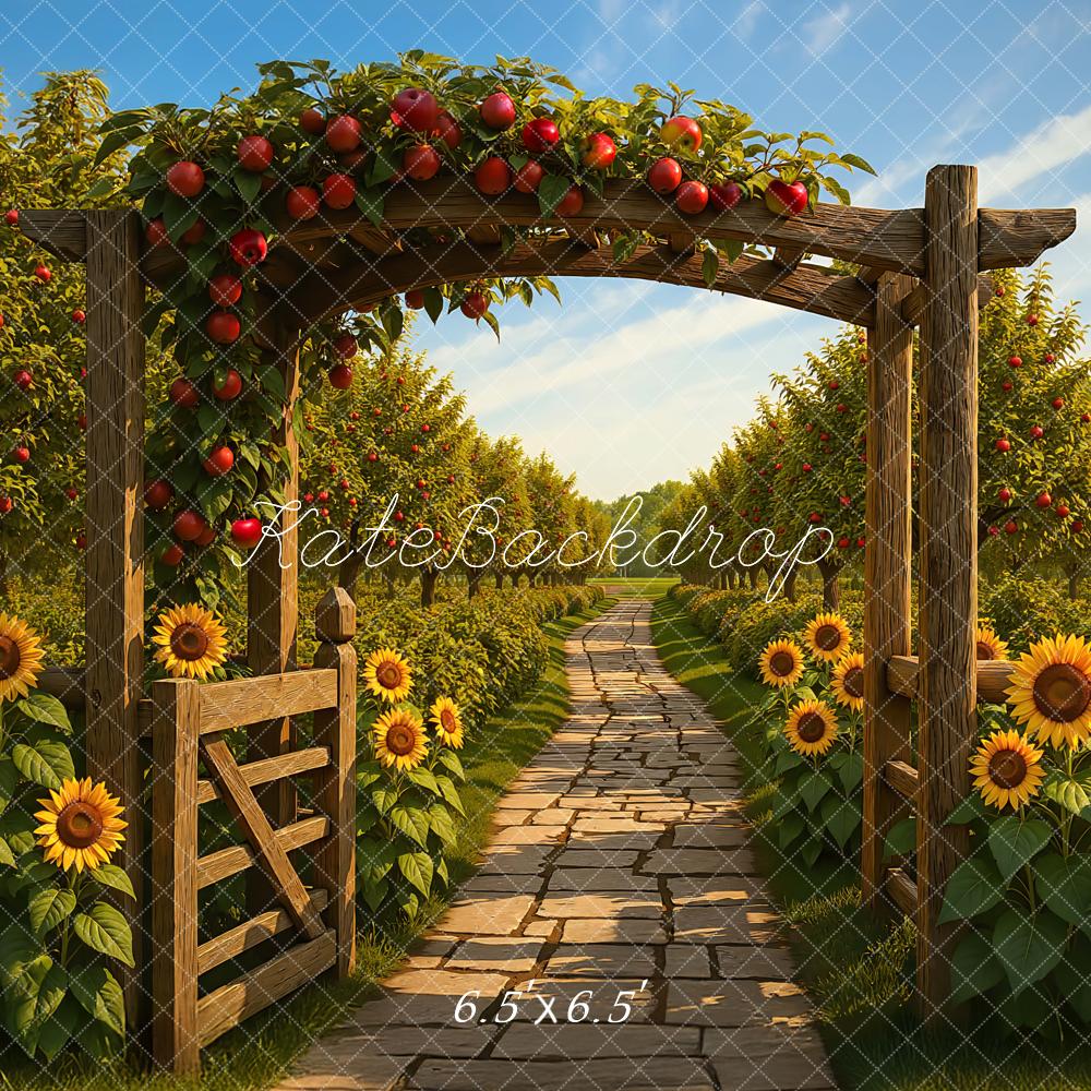 Kate Herbst Apfelgarten Sonnenblumen Steinweg Hintergrund Entworfen von Mini MakeBelieve - Kate Backdrop.de