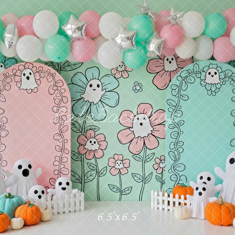 Kate Halloween Geister Blumen Pastell Hintergrund Entworfen von Patty Roberts - Kate Backdrop.de