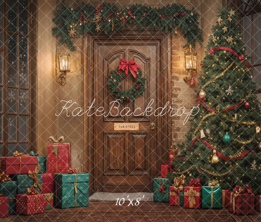 Kate Weihnachten Tür Baum Geschenke Fleece Hintergrund Entworfen von Emetselch - Kate Backdrop.de