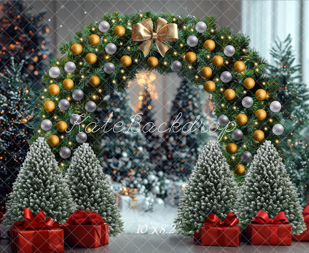 Kate Weihnachten Blumenbogen Geschenkboxen Grün Hintergrund Entworfen von Mini MakeBelieve - Kate Backdrop.de
