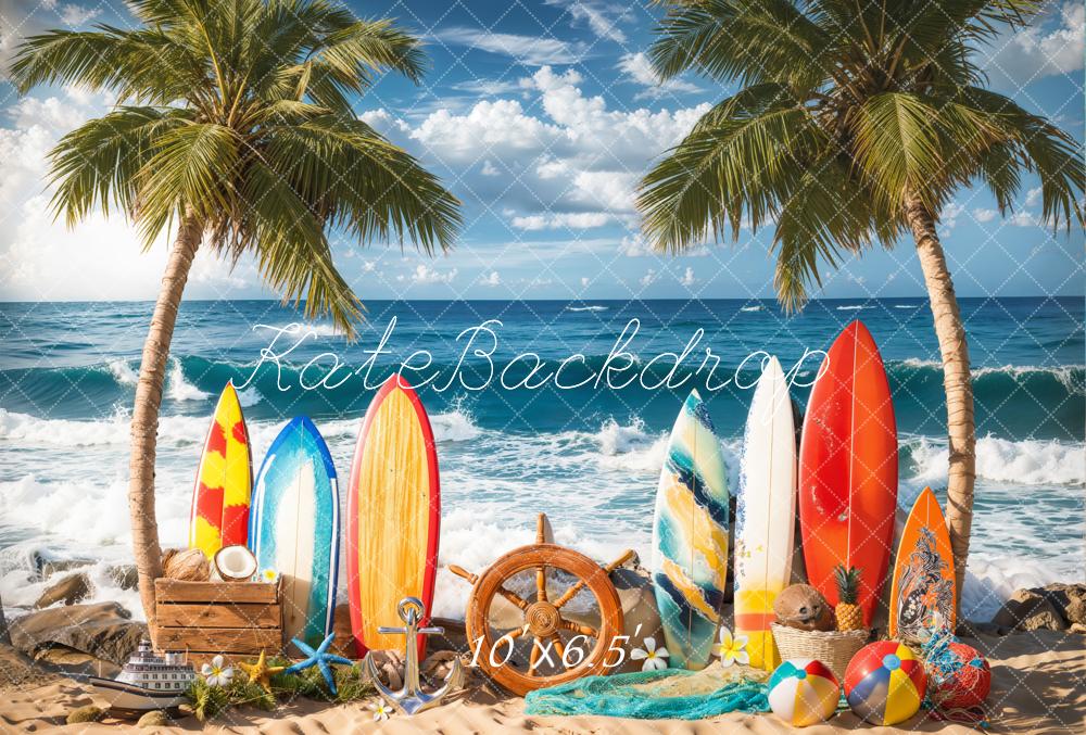 Kate Sommer Strand Surfbretter Palmen Fleece Hintergrund Entworfen von Emetselch - Kate Backdrop.de