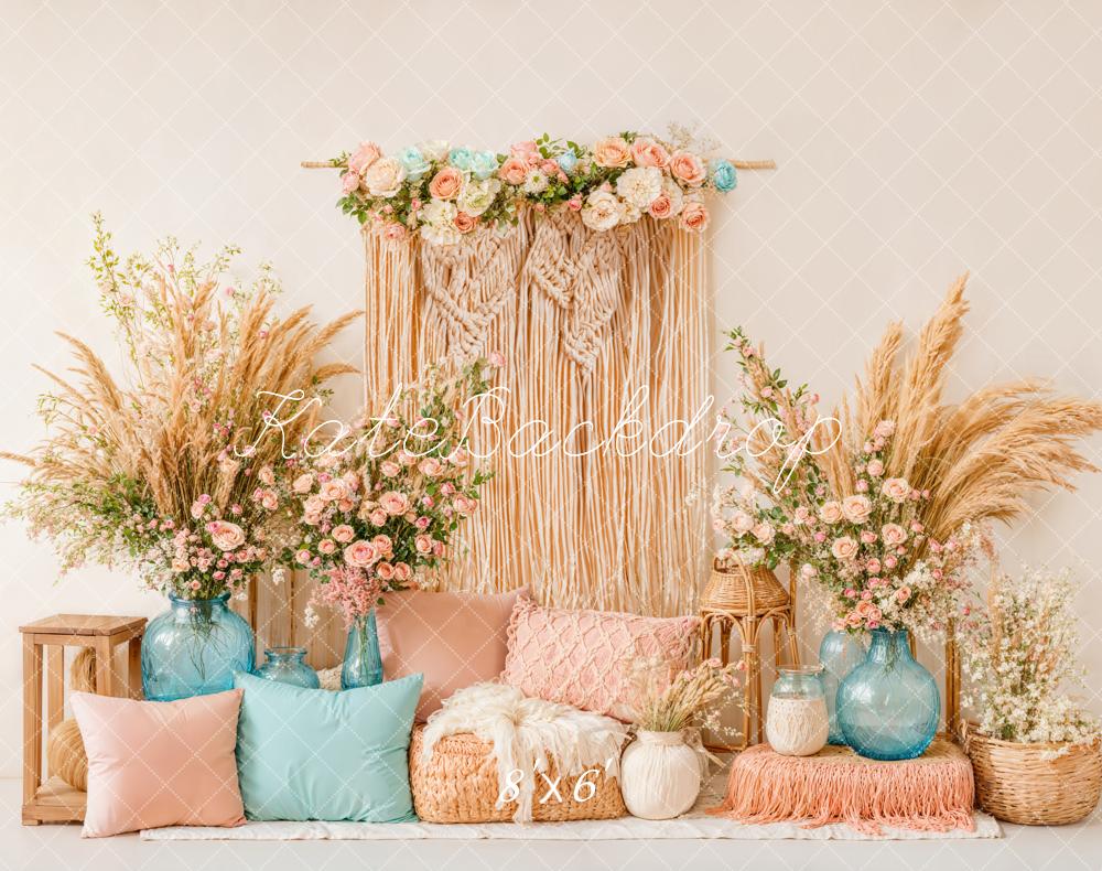 Kate Boho Trockenblumen Makramee Pastell Fleece Hintergrund Entworfen von Emetselch