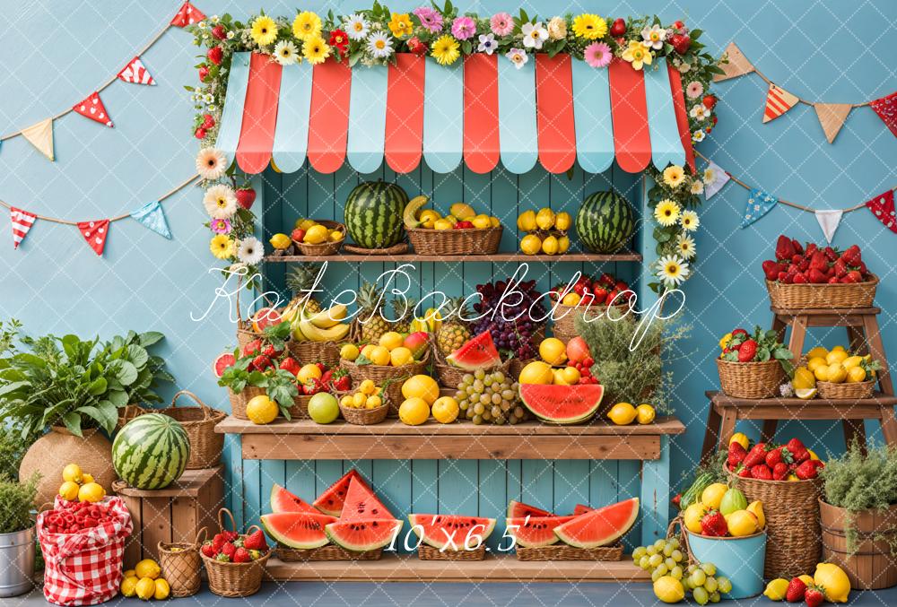 Kate Sommer Marktstand Früchte Bunt Fleece Hintergrund Entworfen von Emetselch - Kate Backdrop.de