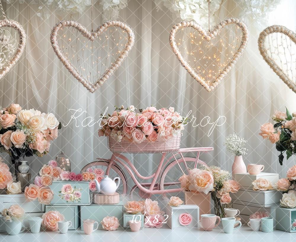Kate Valentinstag Herzen Blumen Pastell Hintergrund Entworfen von Mini MakeBelieve - Kate Backdrop.de