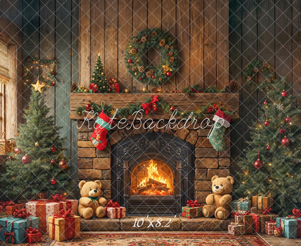 Kate Weihnachten Kamin Geschenke Braun Hintergrund Entworfen von Emetselch - Kate Backdrop.de